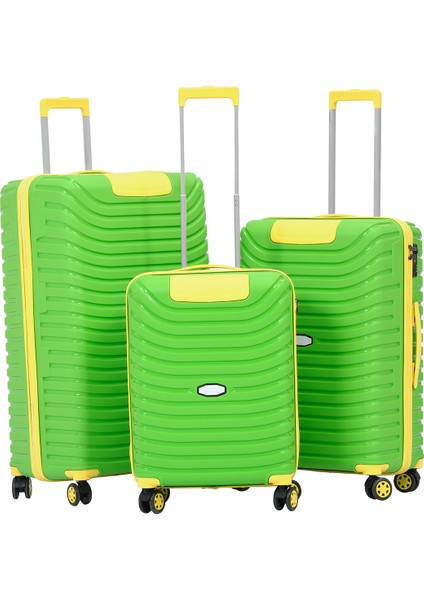 Unisex Yeşil Sarı 3'lü Set Silikon Kırılmaz Pp Valiz