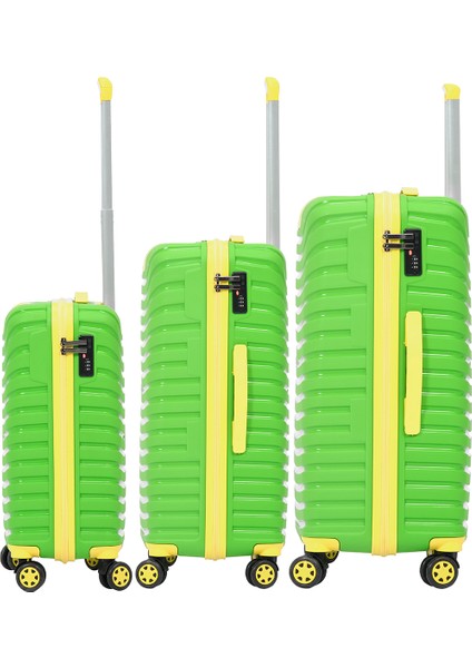 Unisex Yeşil Sarı 3'lü Set Silikon Kırılmaz Pp Valiz modelleri