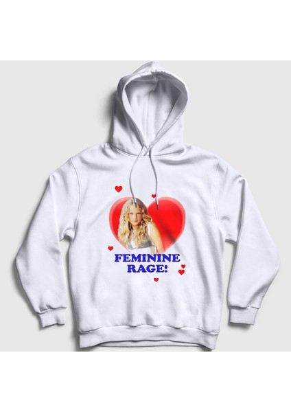 Unisex Beyaz Feminine Rage Sabrina Carpenter Kapüşonlu Sweatshirt