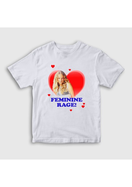 Unisex Çocuk Beyaz Feminine Rage Sabrina Carpenter T-Shirt