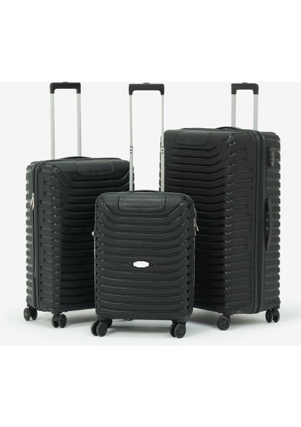 Unisex Siyah 3'lü Set Silikon Kırılmaz Pp Valiz