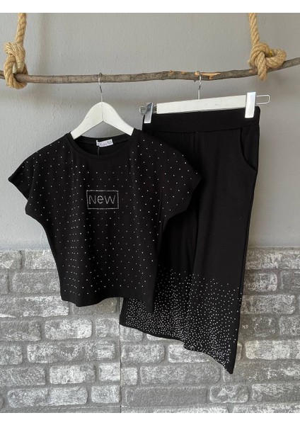 Kız Çocuk Bayramlık Kapri Iki Ip Kompak Penye Taşlı Takım