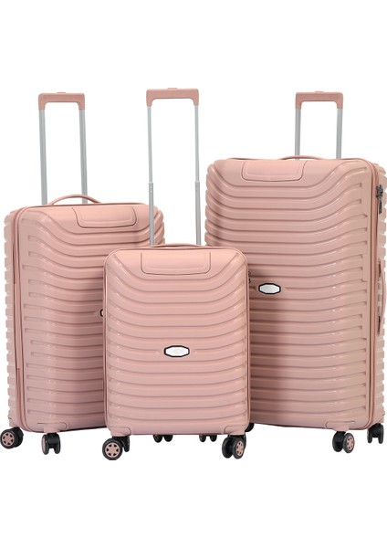 Unisex Pudra 3'lü Set Silikon Kırılmaz Pp Valiz