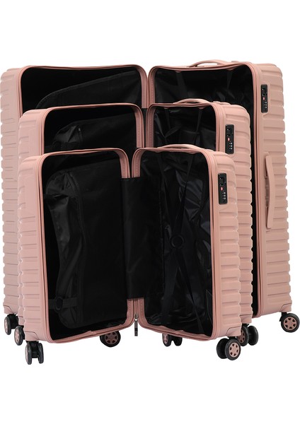 Unisex Pudra 3'lü Set Silikon Kırılmaz Pp Valiz indirimleri