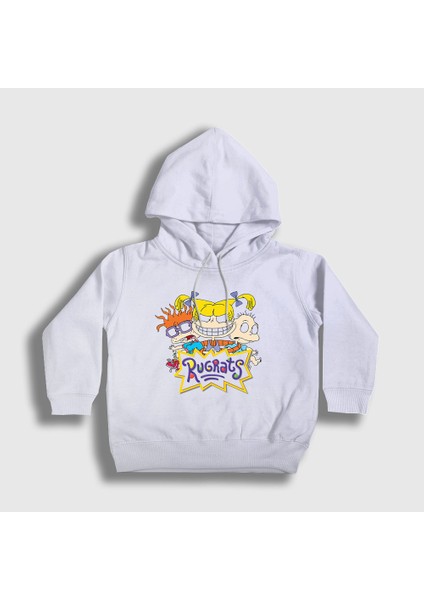 Unisex Çocuk Beyaz Chuckie Angelica Tommy Rugrats Kapüşonlu Sweatshirt