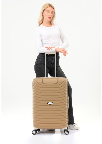 Unisex Gold Krem Orta Boy Silikon Kırılmaz Pp Valiz