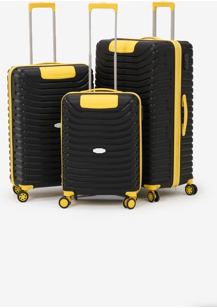 Unisex Siyah Sarı 3'lü Set Silikon Kırılmaz Pp Valiz
