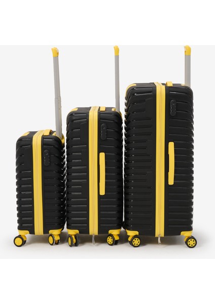 Unisex Siyah Sarı 3'lü Set Silikon Kırılmaz Pp Valiz modelleri