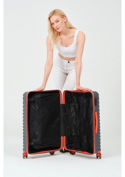 Unisex Füme Turuncu Orta Boy Silikon Kırılmaz Pp Valiz modelleri