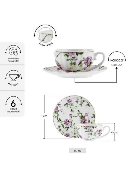 Flora 6 Kişilik Kahve Fincan Takımı 90 ml fiyatları