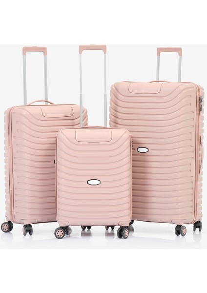 Unisex Açık Pembe 3'lü Set Silikon Kırılmaz Pp Valiz