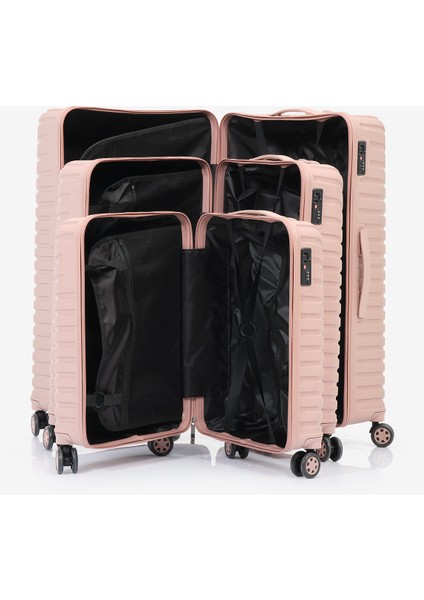 Unisex Açık Pembe 3'lü Set Silikon Kırılmaz Pp Valiz fırsatları