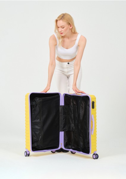 Unisex Sarı Lila Orta Boy Silikon Kırılmaz Pp Valiz modelleri