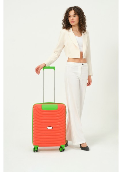 Unisex Turuncu Yeşil Kabin Boy Küçük Silikon Kırılmaz Pp Valiz