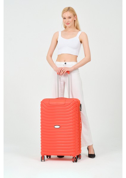 Unisex Turuncu Orta Boy Silikon Kırılmaz Pp Valiz