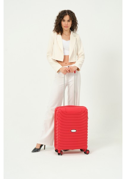 Unisex Kırmızı Kabin Boy Küçük Silikon Kırılmaz Pp Valiz