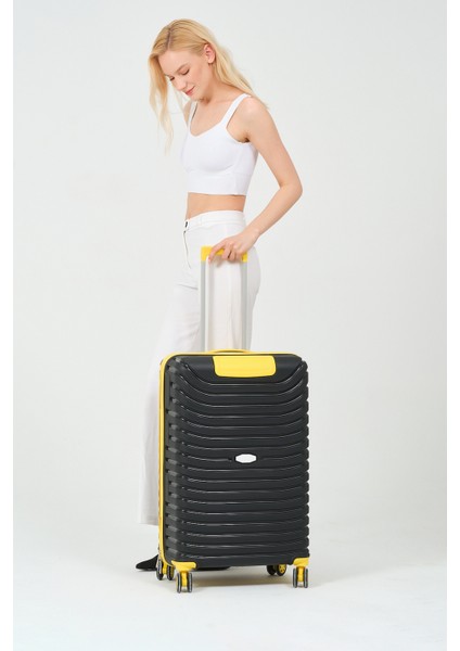 Unisex Siyah Sarı Orta Boy Silikon Kırılmaz Pp Valiz