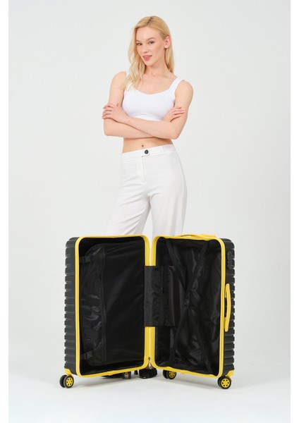 Unisex Siyah Sarı Orta Boy Silikon Kırılmaz Pp Valiz modelleri