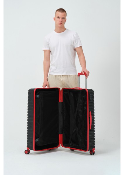 Unisex Siyah Kırmızı Büyük Boy Silikon Kırılmaz Pp Valiz fırsatları