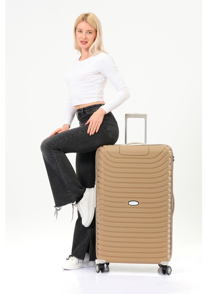 Unisex Gold Krem Büyük Boy Silikon Kırılmaz Pp Valiz