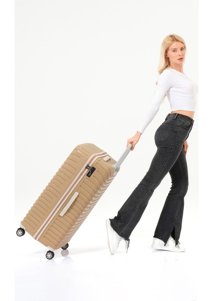 Unisex Gold Krem Büyük Boy Silikon Kırılmaz Pp Valiz modelleri