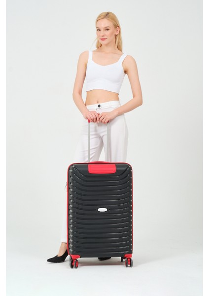 Unisex Siyah Kırmızı Orta Boy Silikon Kırılmaz Pp Valiz