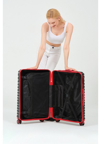 Unisex Siyah Kırmızı Orta Boy Silikon Kırılmaz Pp Valiz modelleri