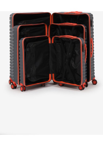 Unisex Füme Turuncu 3'lü Set Silikon Kırılmaz Pp Valiz indirimleri