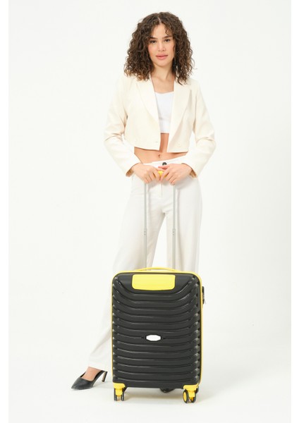 Unisex Siyah Sarı Kabin Boy Küçük Silikon Kırılmaz Pp Valiz