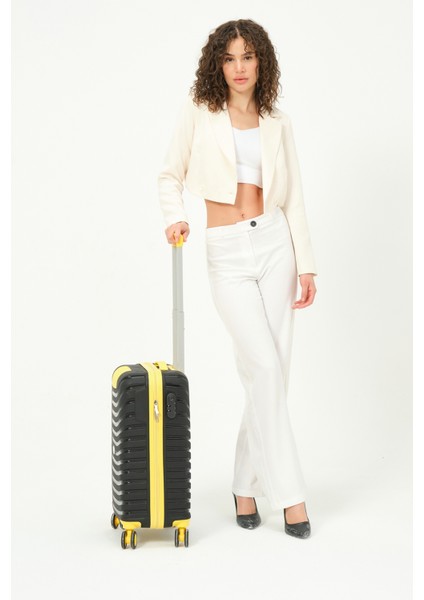 Unisex Siyah Sarı Kabin Boy Küçük Silikon Kırılmaz Pp Valiz fiyatları