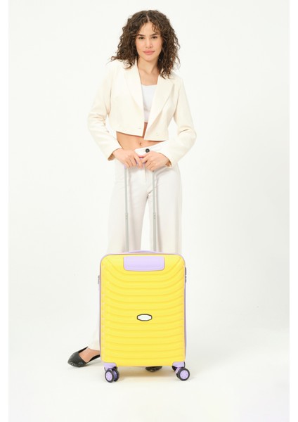 Unisex Sarı Lila Kabin Boy Küçük Silikon Kırılmaz Pp Valiz