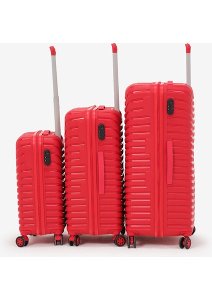 Unisex Kırmızı 3'lü Set Silikon Kırılmaz Pp Valiz modelleri
