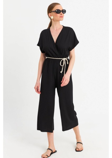 Kadın Siyah Kruvaze Bürümcük Tulum OR10007 fiyatları