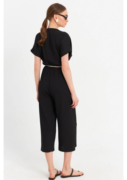 Kadın Siyah Kruvaze Bürümcük Tulum OR10007 fırsatları