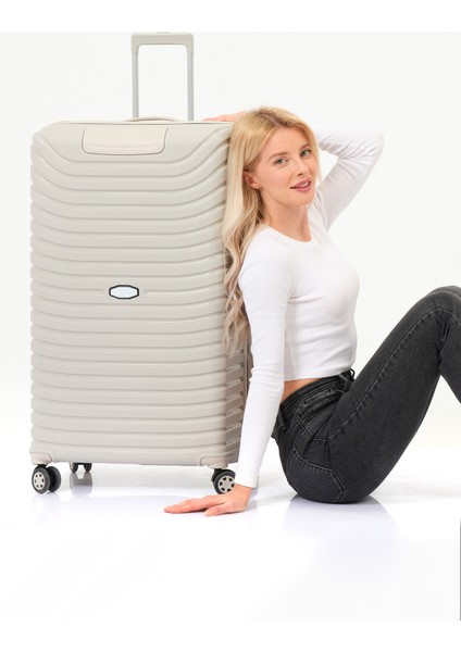 Unisex Krem Büyük Boy Silikon Kırılmaz Pp Valiz