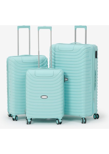 Unisex Turkuaz 3'lü Set Silikon Kırılmaz Pp Valiz
