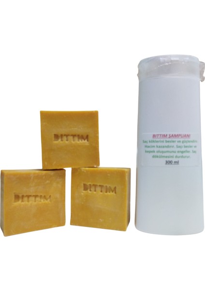 %100 Doğal Bıttım Şampuanı 300 ml + 3 Adet Bıttım Sabunu