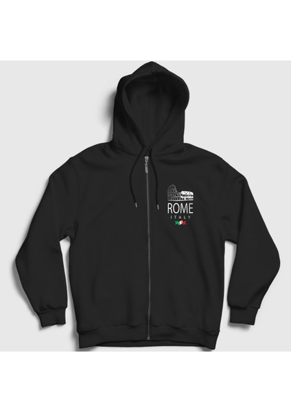 Unisex Siyah Kolezyum Colosseum Roma Rome Italy Italya Fermuarlı Kapüşonlu Sweatshirt