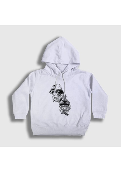 Unisex Çocuk Beyaz Half Face Bust Marcus Aurelius Kapüşonlu Sweatshirt