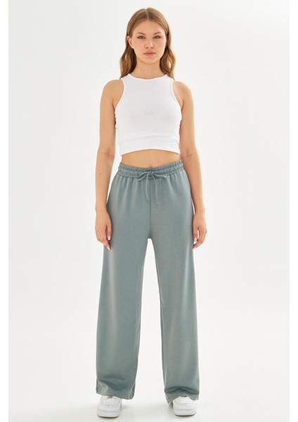 Kadın Modal Kumaş Rahat Kalıp Geniş Paça Eşofman Altı Yeşil 8101-Y modelleri