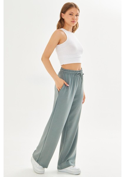 Kadın Modal Kumaş Rahat Kalıp Geniş Paça Eşofman Altı Yeşil 8101-Y indirimleri