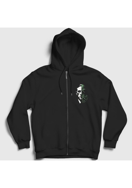 Unisex Siyah Half Face Cthulhu Hp Lovecraft Fermuarlı Kapüşonlu Sweatshirt