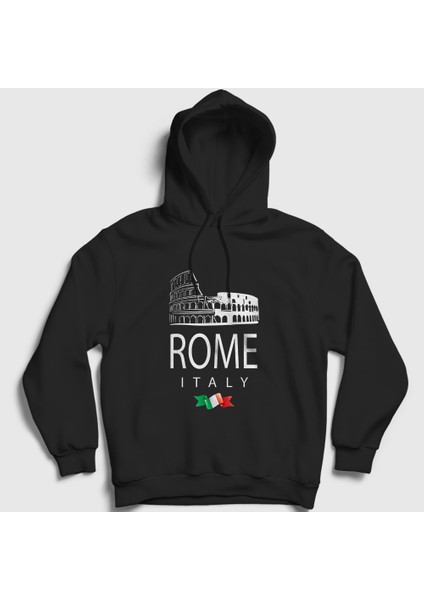 Unisex Siyah Kolezyum Colosseum Roma Rome Italy Italya Kapüşonlu Sweatshirt