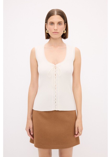 Bağlama Detaylı Triko Bluz Kemik 115M2112000