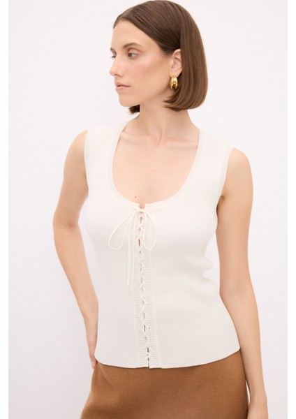 Bağlama Detaylı Triko Bluz Kemik 115M2112000 fırsatları