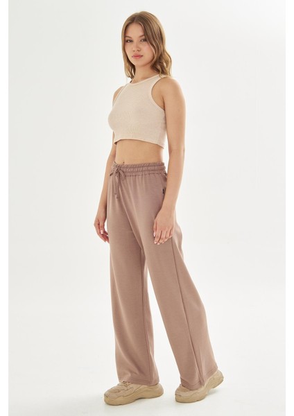 Kadın Modal Kumaş Rahat Kalıp Geniş Paça Eşofman Altı Kahve 8101-K