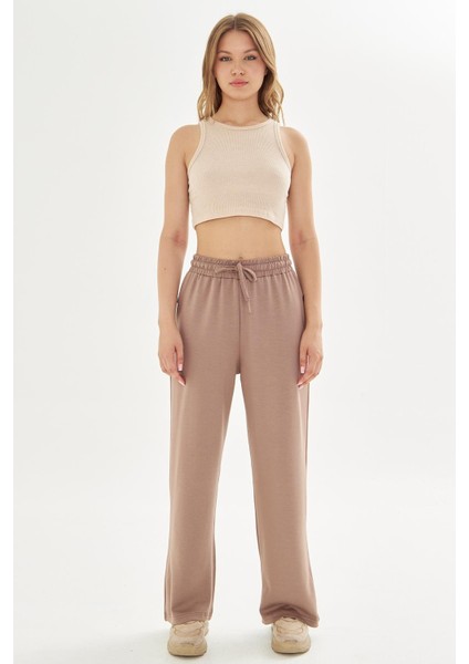 Kadın Modal Kumaş Rahat Kalıp Geniş Paça Eşofman Altı Kahve 8101-K modelleri