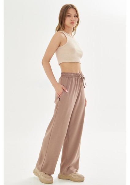 Kadın Modal Kumaş Rahat Kalıp Geniş Paça Eşofman Altı Kahve 8101-K indirimleri