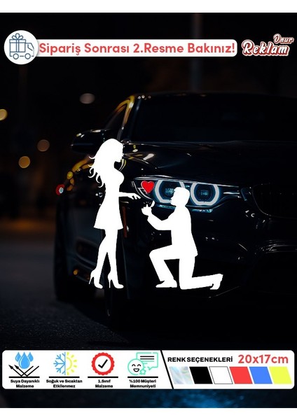 Evlenme Teklifi Temalı Araç Stickerı – 20X17 cm Romantik Vinil Etiket