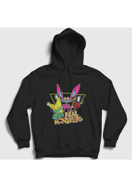 Unisex Siyah Krumm Ickis Oblina Real Monsters Kapüşonlu Sweatshirt